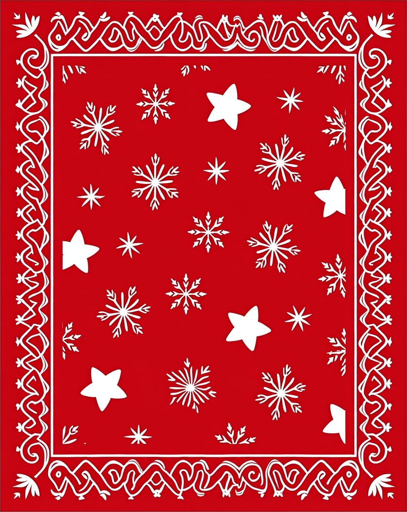 Red White Snowflake Star Border Rug