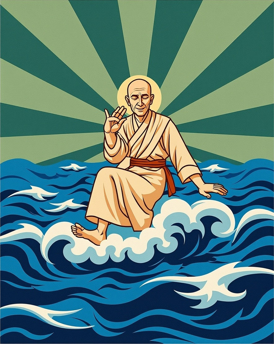 Calm Monk Riding Cloud Ocean Waves Rug