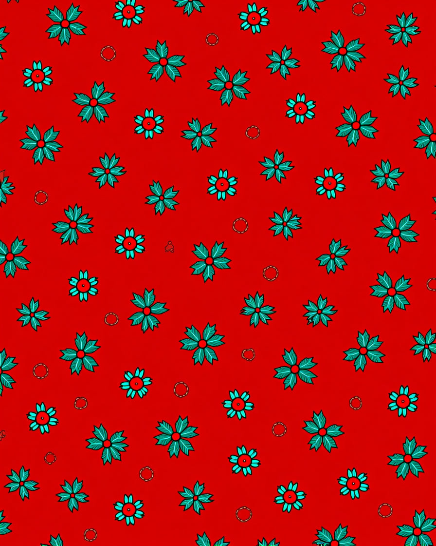 Red Teal Floral Scatter Rug