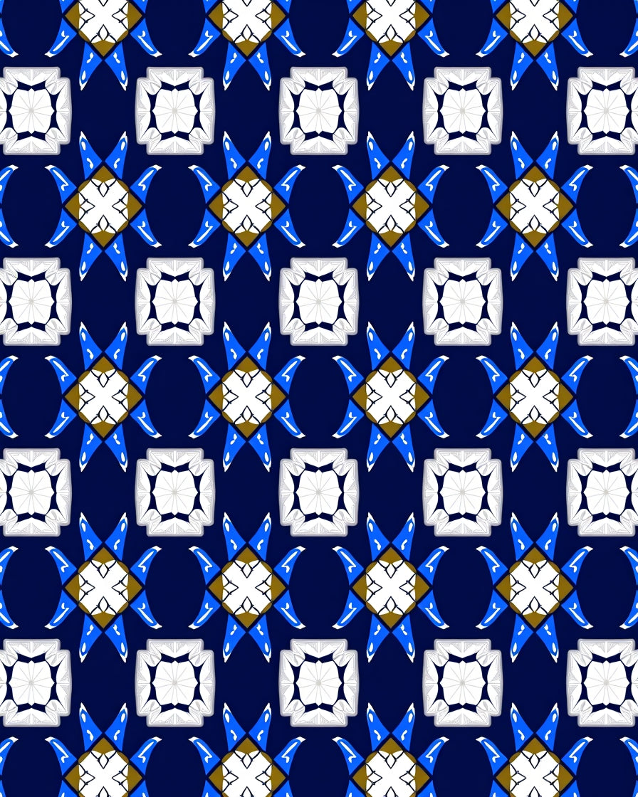 Bold Blue White Geometric Star Rug