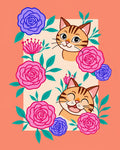 Whimsical Orange Cats Floral Garden Rug