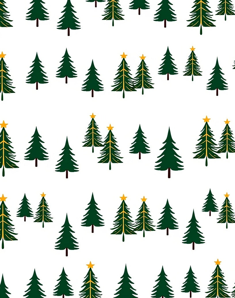 Whimsical Green Christmas Trees Gold Stars Rug