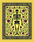 Whimsical Skeleton Floral Yellow Rug