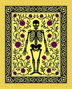 Whimsical Skeleton Floral Yellow Rug