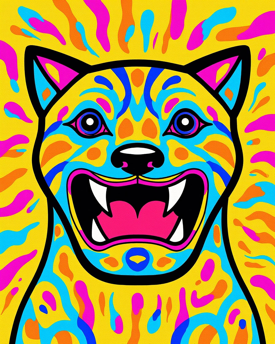 Vibrant Yellow Blue Pink Jaguar Rug
