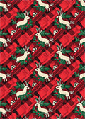 Red Festive Plaid Reindeer Holly Rug