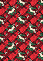 Red Festive Plaid Reindeer Holly Rug