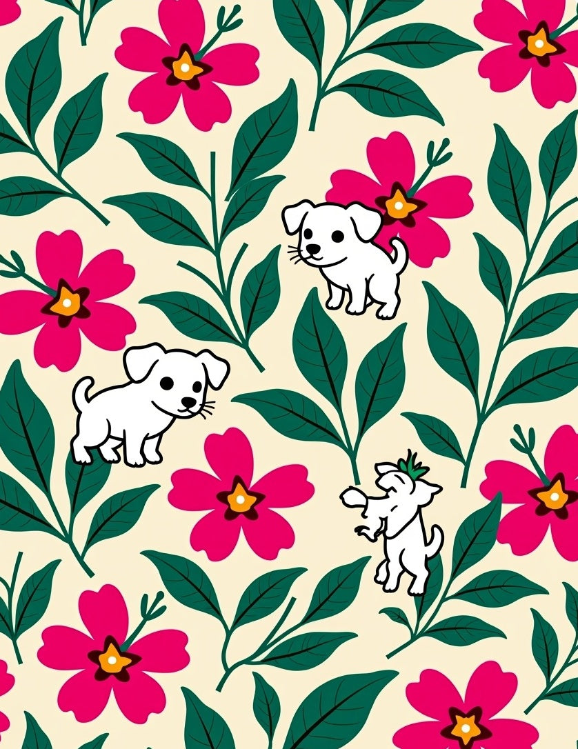Charming Puppy Floral Garden Rug