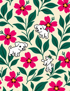 Charming Puppy Floral Garden Rug