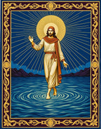 Radiant Divine Figure on Water Rug