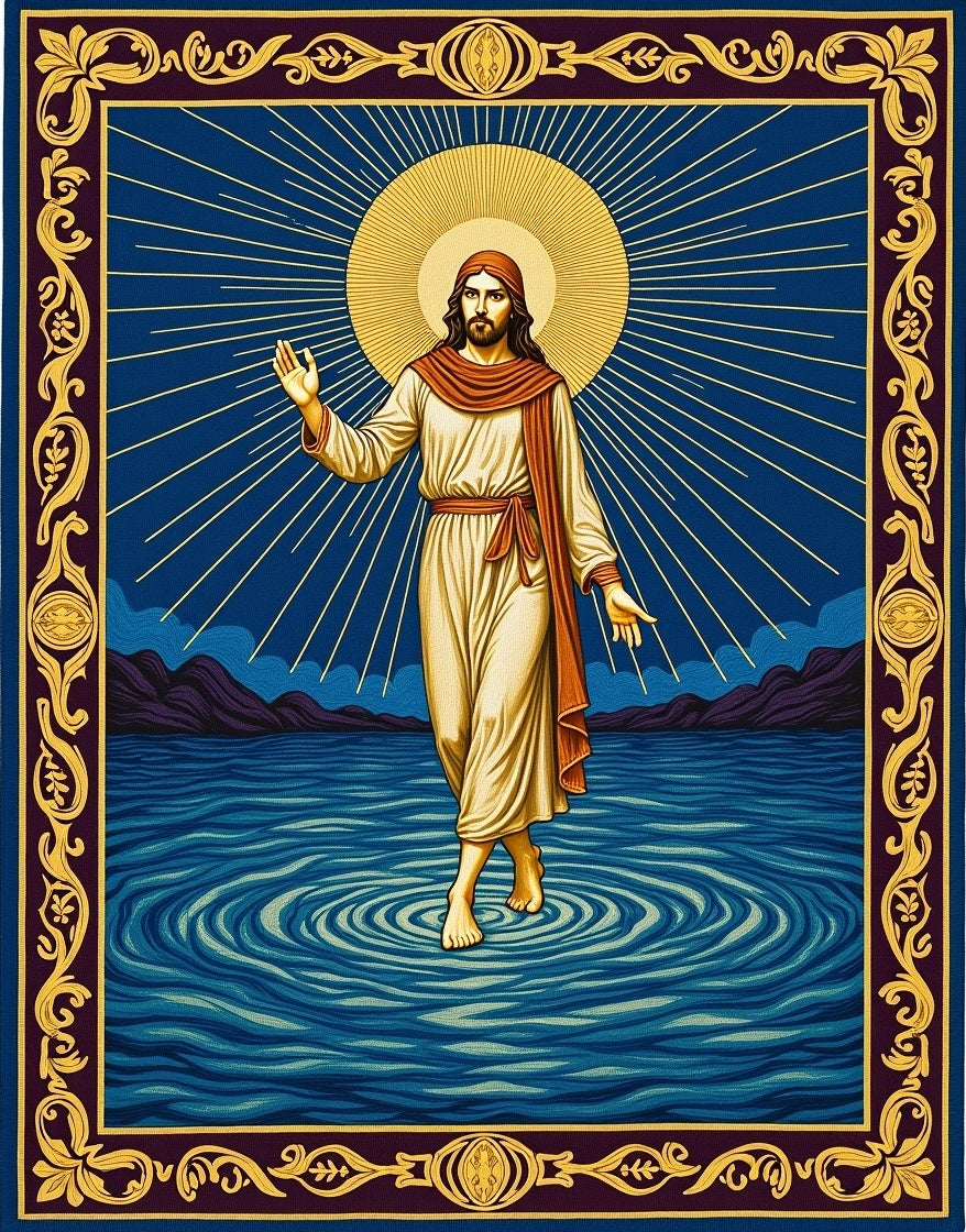 Radiant Divine Figure on Water Rug