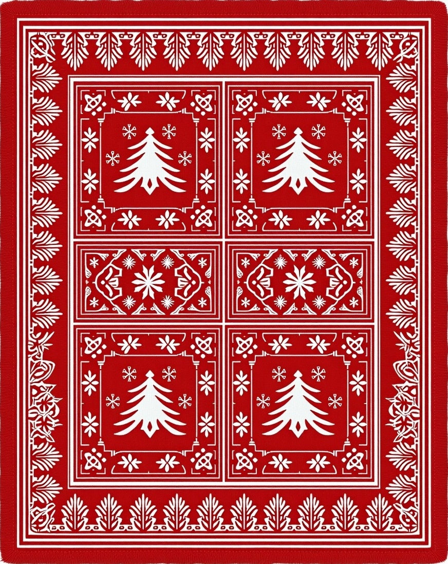 Crimson Christmas Tree Snowflake Medallion Rug