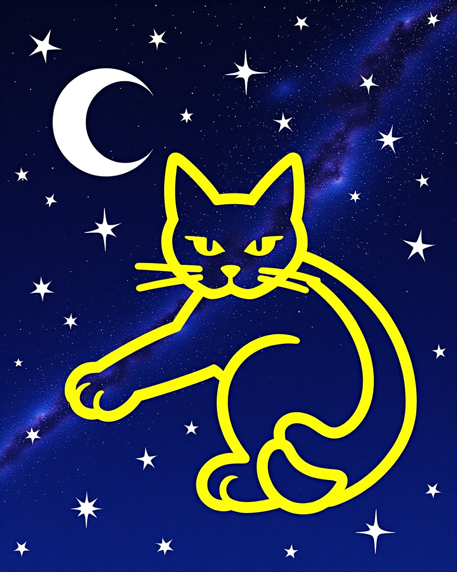 Yellow Cat Night Sky Rug