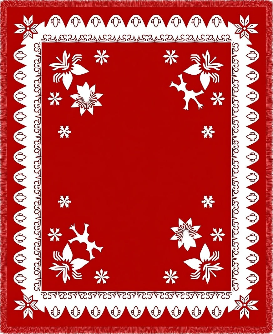 Crimson Snowflakes Floral Border Rug