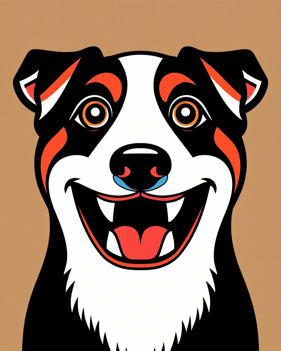 Happy Tri Color Dog Portrait Rug