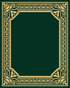 Ornate Gold Scrollwork Emerald Border Rug