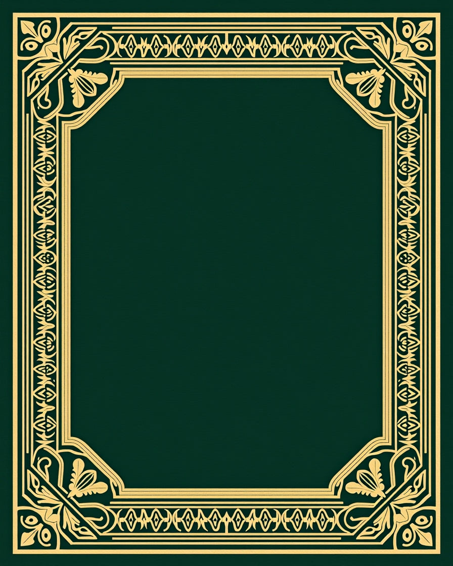 Ornate Gold Scrollwork Emerald Border Rug
