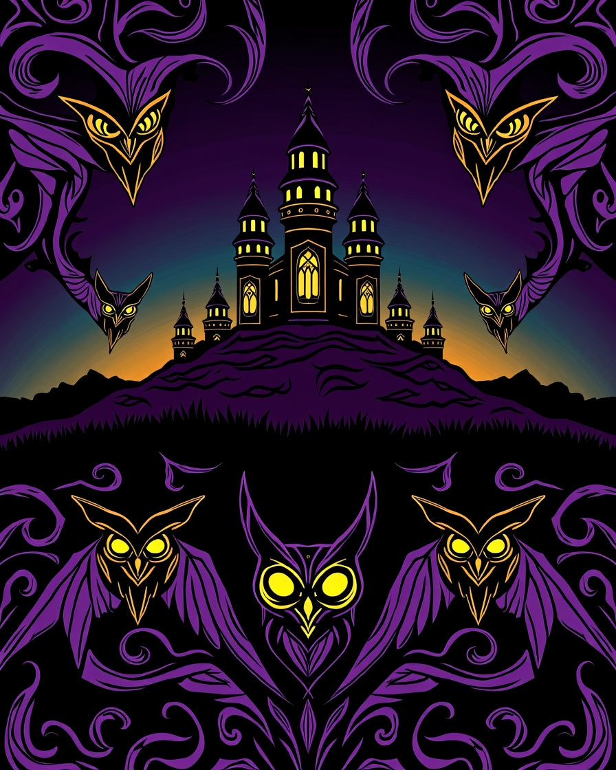 Mysterious Purple Owl Castle Twilight Rug