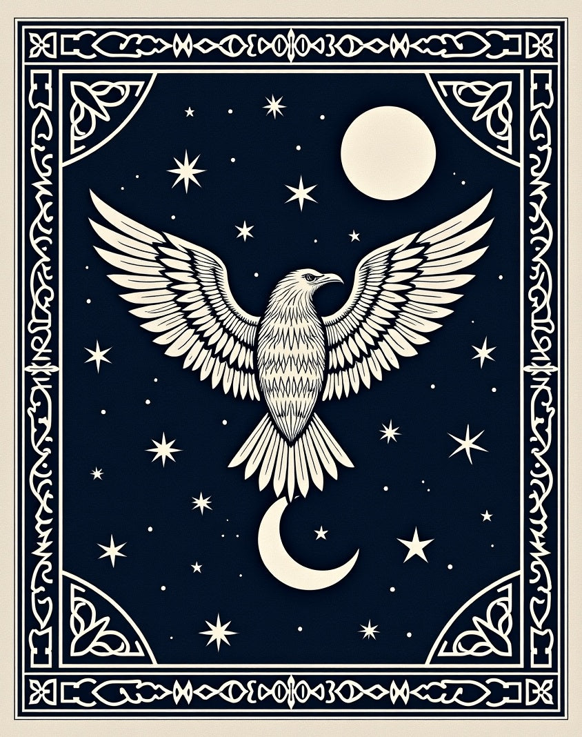 Midnight Eagle Moon Stars Border Rug