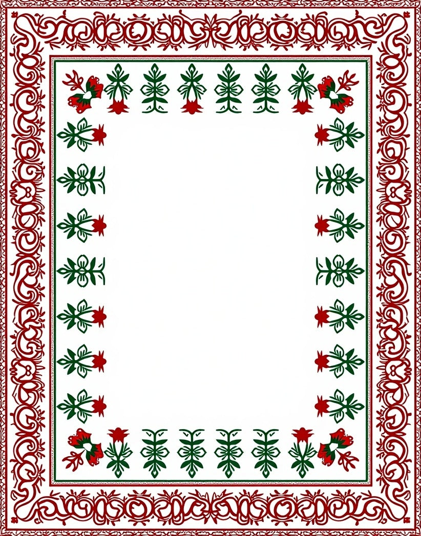 Crimson Green Floral Arch Border Rug