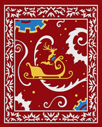 Crimson Sleigh Reindeer Holly Garland Rug