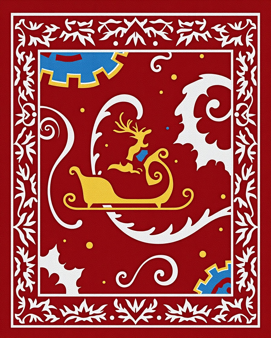Crimson Sleigh Reindeer Holly Garland Rug