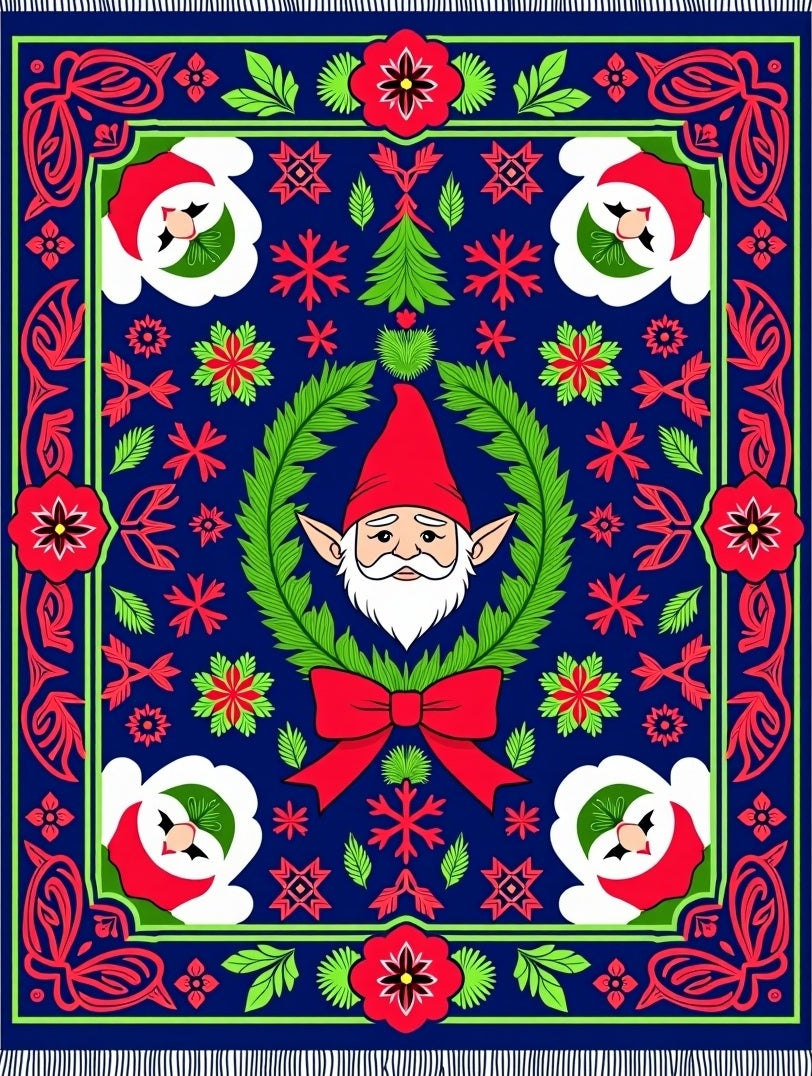 Whimsical Blue Gnome Christmas Rug