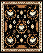 Golden Deer Head Black Medallion Rug