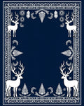 Deep Blue White Stag Forest Border Rug