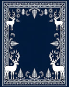Deep Blue White Stag Forest Border Rug