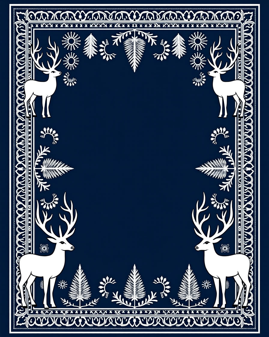 Deep Blue White Stag Forest Border Rug