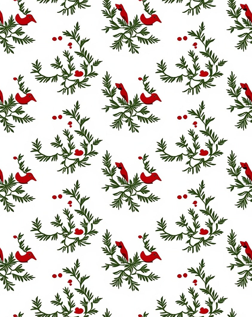 Charming Red Birds Greenery Repeating Rug