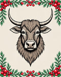 Graphic Brown Bull Festive Holiday Rug