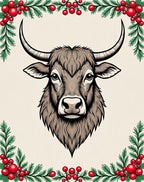 Graphic Brown Bull Festive Holiday Rug