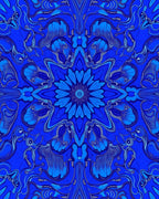 Lush Blue Floral Kaleidoscope Rug