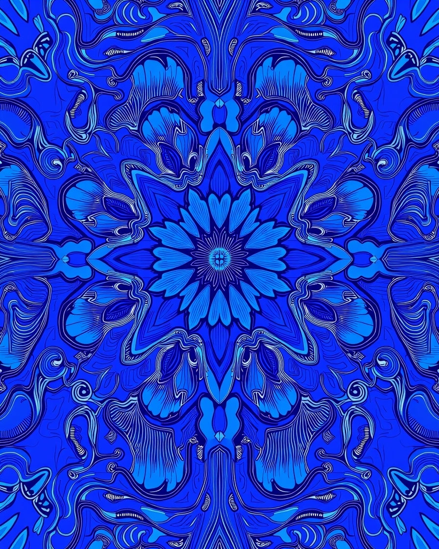 Lush Blue Floral Kaleidoscope Rug