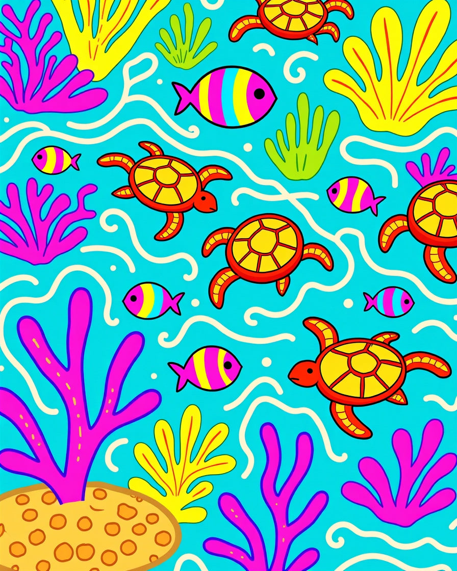 Fun Sea Turtle Fish Coral Reef Rug