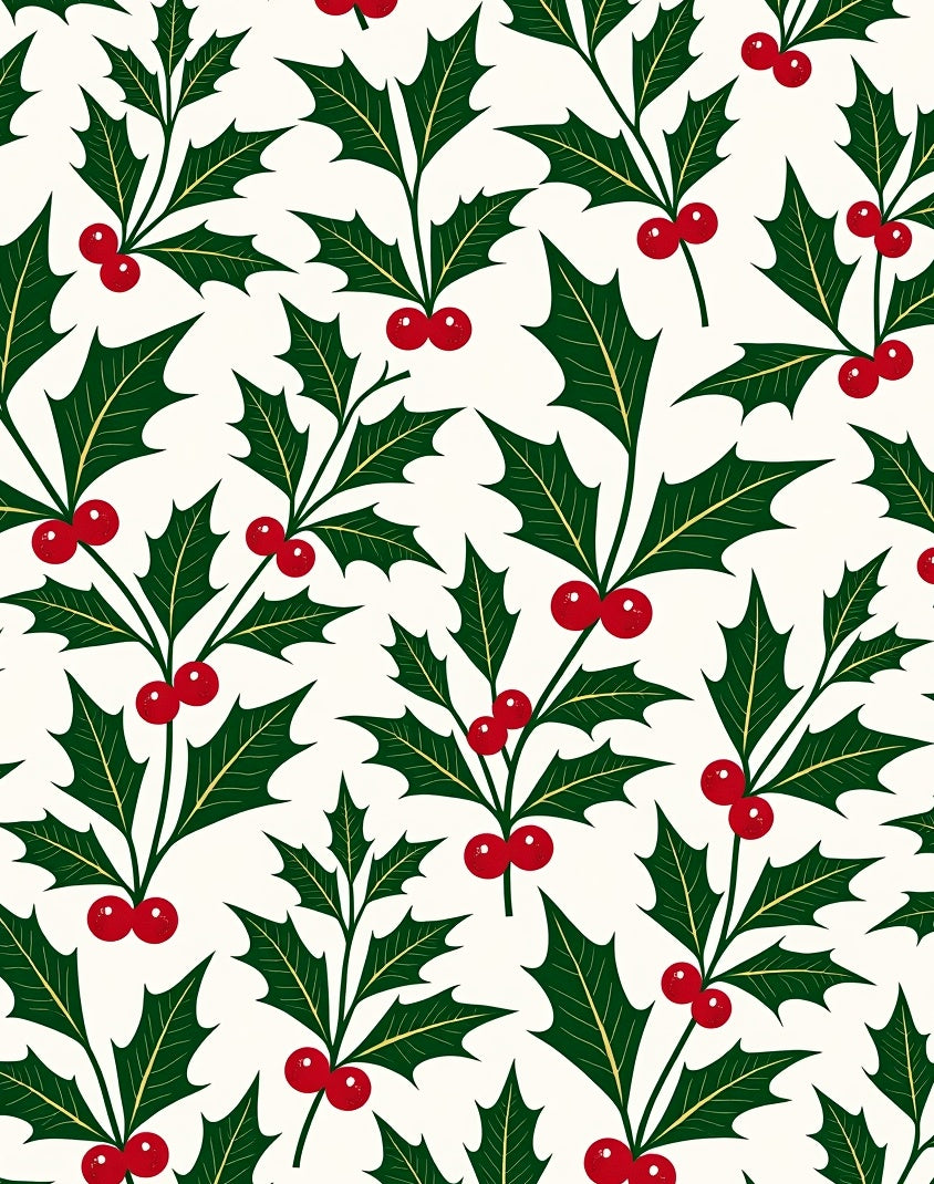 Traditional Green Holly Berry Branches Rug