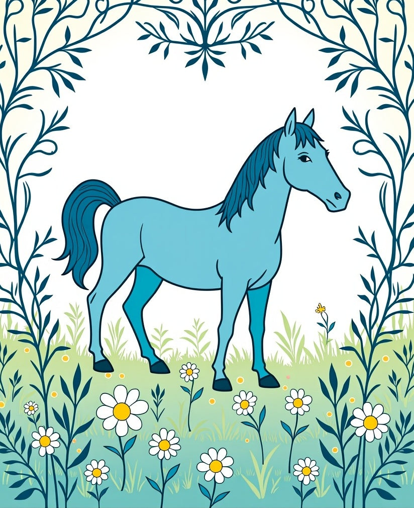 Cerulean Horse Meadow Daisy Border Rug