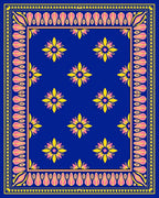 Vibrant Blue Yellow Pink Floral Medallion Rug