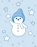Blue Snowman Waving Amongst Stars And Snowflakes Rug
