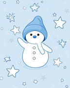 Blue Snowman Waving Amongst Stars And Snowflakes Rug