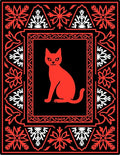 Bold Red Sitting Cat Medieval Frame Rug