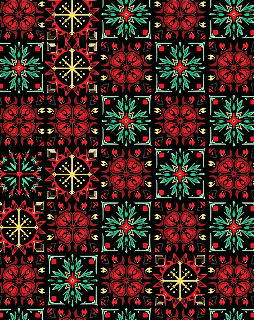 Bold Red Floral Medallion Mosaic Rug