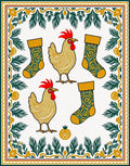 Golden Roosters And Green Swirl Stockings Rug