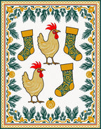Golden Roosters And Green Swirl Stockings Rug