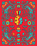 Bright Red Easter Egg Bunny Scroll Rug