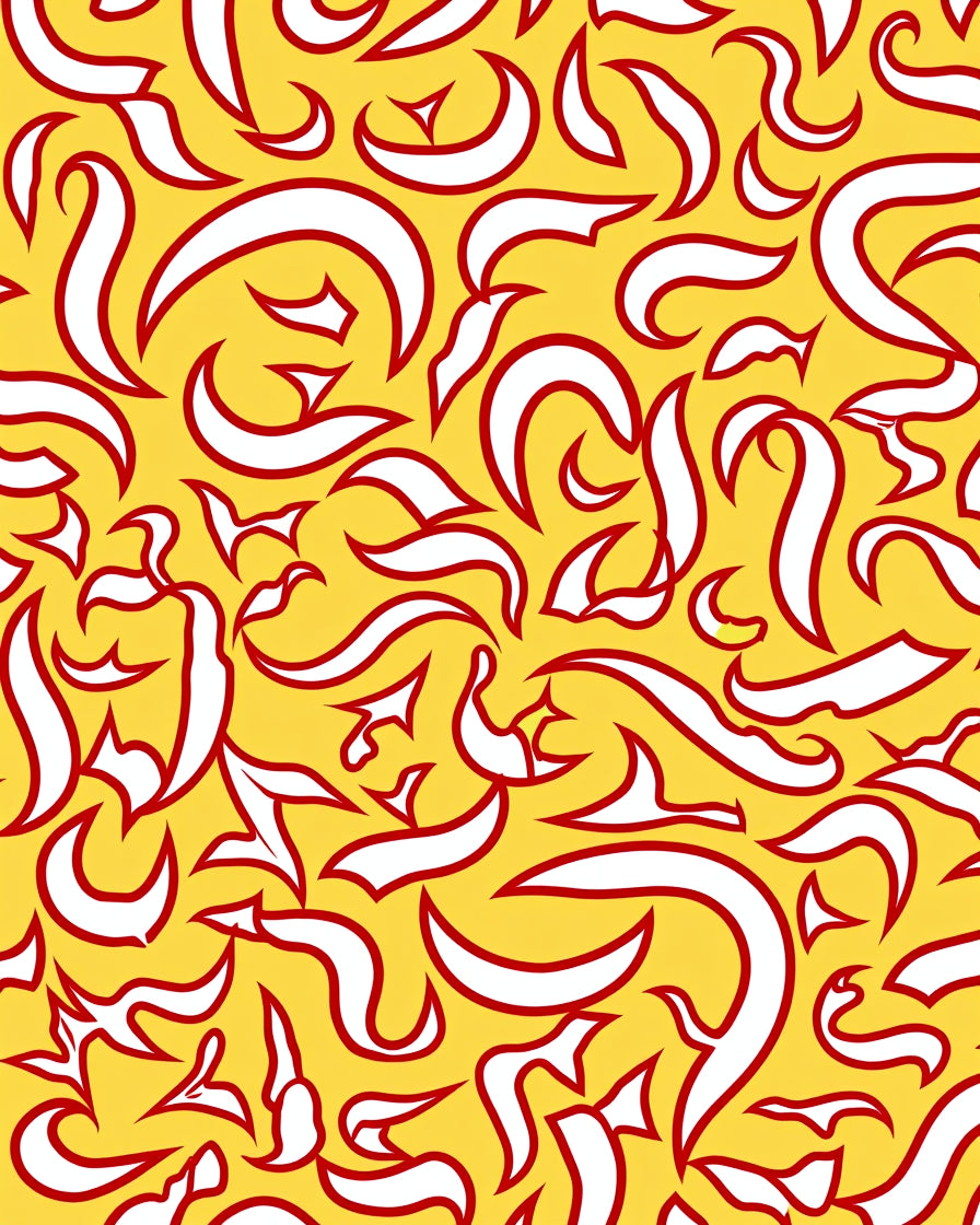 Golden Yellow Red Flowing Swirls Rug