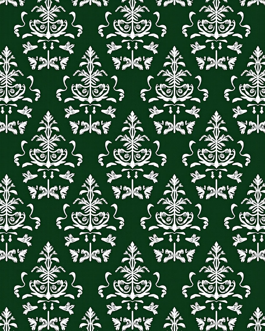 Emerald Green White Classic Damask Rug