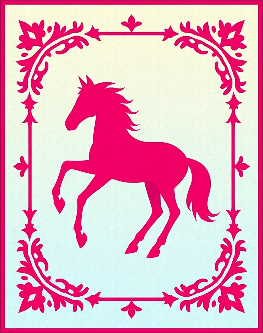 Vibrant Magenta Horse Framed Botanical Rug